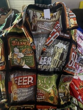 Bernie Dexter Retro Beer Graphic Button-Up in Black, Green & Brown- RARE!